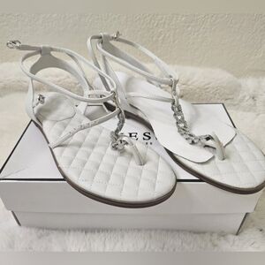 Guess White Sandals with Rhinestone Detail Gray New In Box Size 10